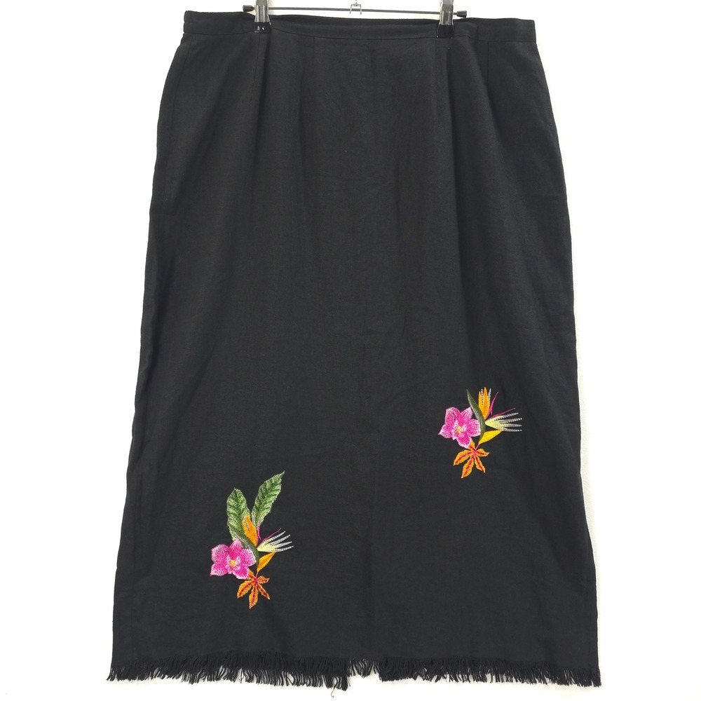Stonebridge Maxi Skirt Linen Blend Floral Embroidery Black Women 18W Boho
